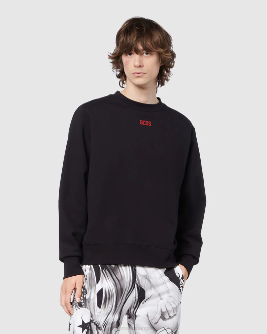 GCDS eco logóval rendes crewneck Z2HB69 ruházat fekete férfiak