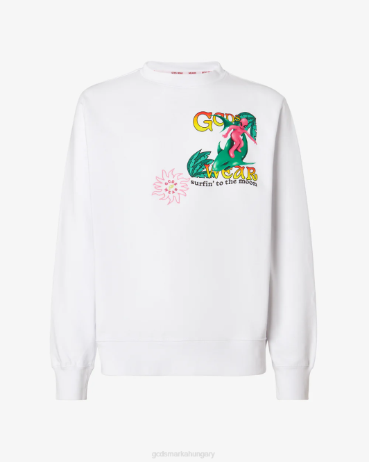 GCDS szörfözés wirdo nyomtatott rendes crewneck Z2HB51 ruházat fehér férfiak