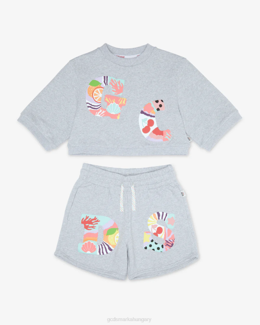 GCDS junior patchwork póló és rövidnadrág szett Z2HB786 ruházat szürke gyerekek