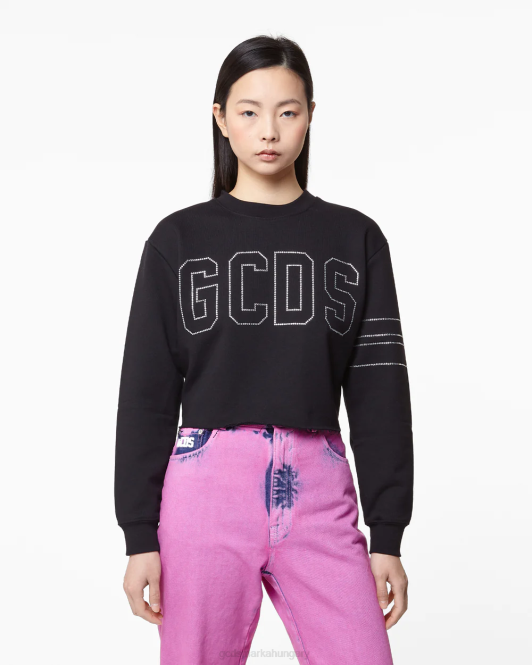 GCDS bling jersey crop pulóver Z2HB341 ruházat fekete nők